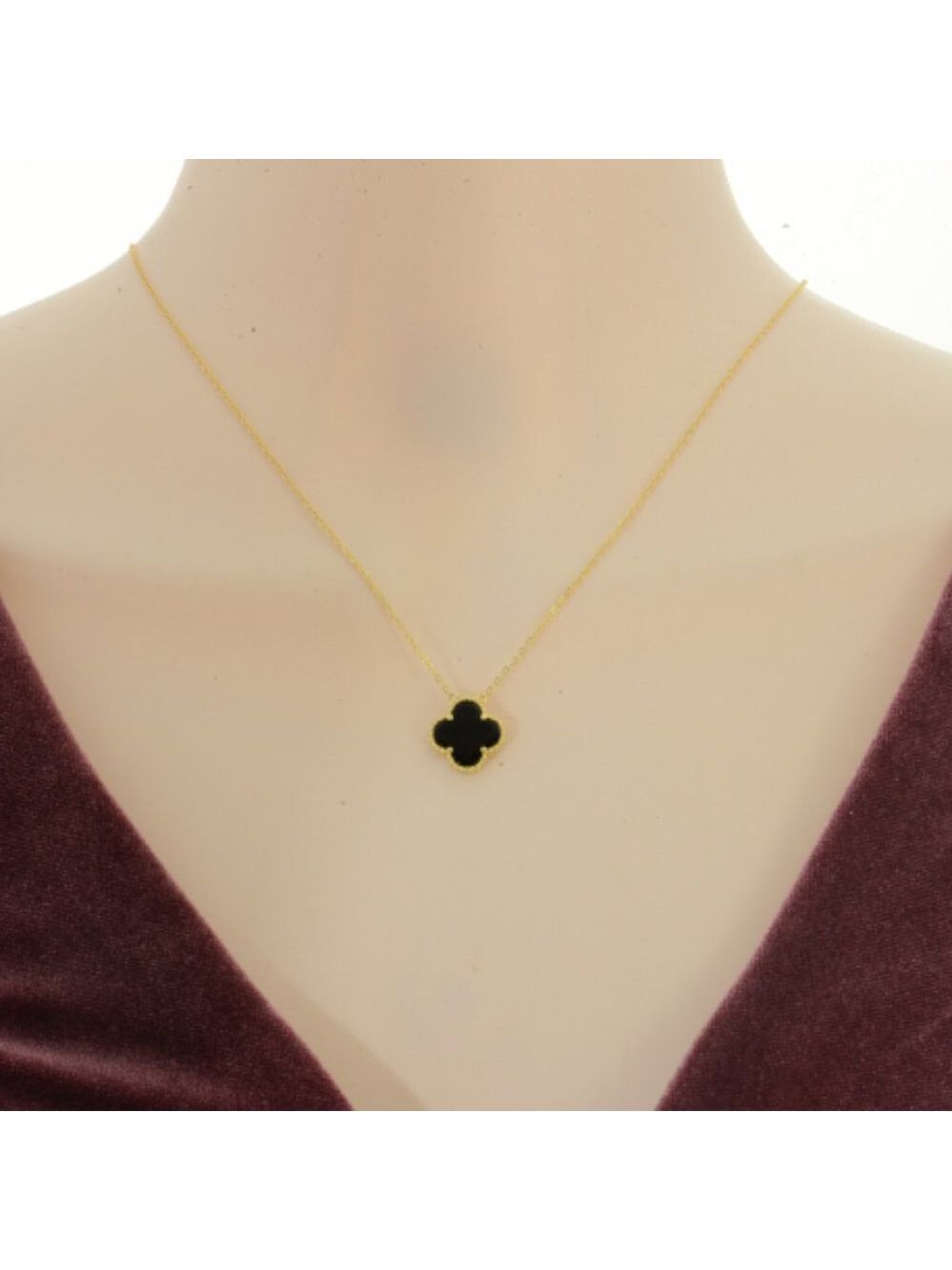 18K GP sterling silver black onyx clover necklace